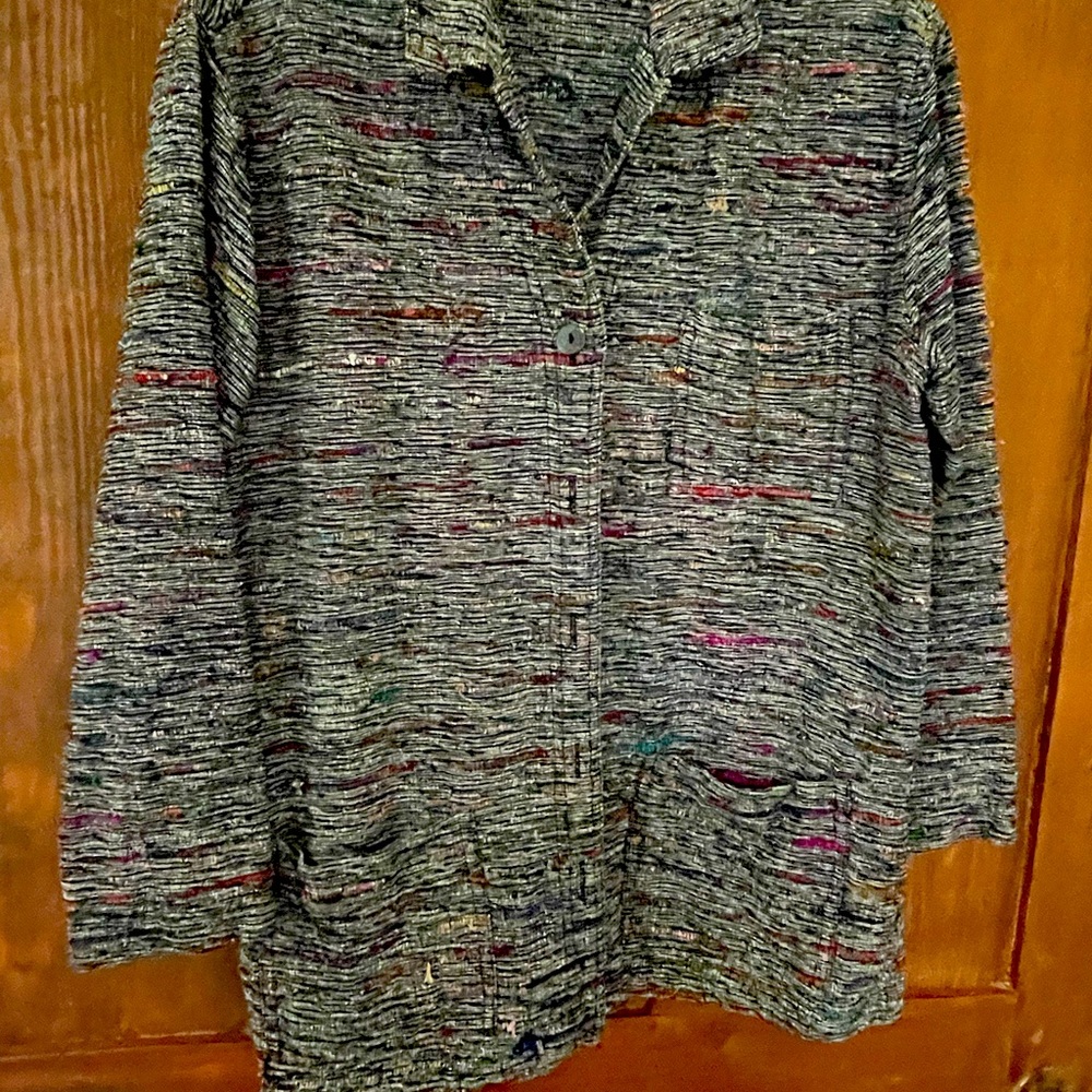 Chicos Black Tweed Silk Multicolor Tweed Jacket L